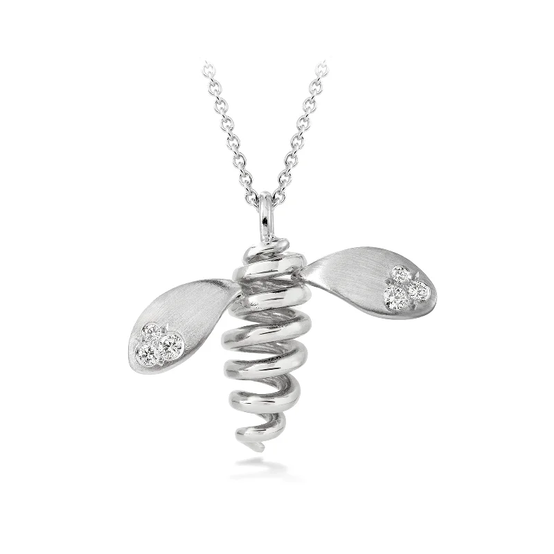 Large White Gold Bee with Diamonds Pendant