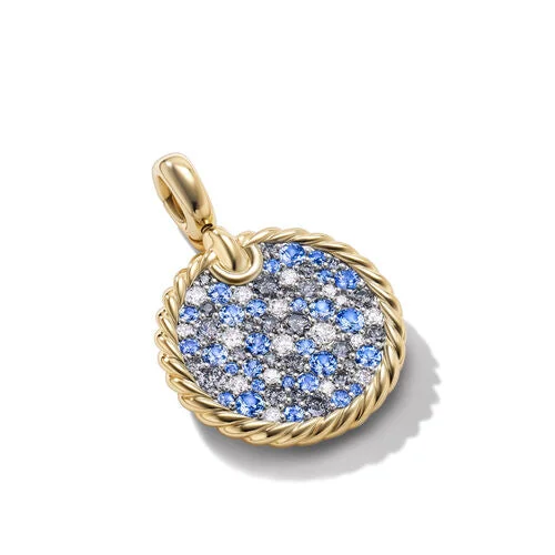 DY Elements Air Pendant in 18K Yellow Gold with Pavé Diamonds and Blue Sapphires