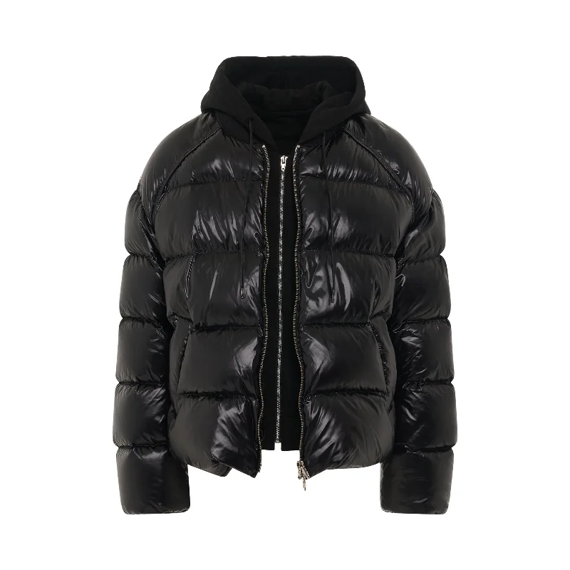 Jersey Hood Detachable Down Jacket in Black