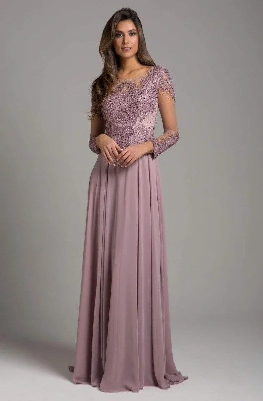 Lara Dresses - Sheer Long Sleeve Chiffon A-Line Dress 29921 - 2 pcs Mauve In Size 6 and 14 Available