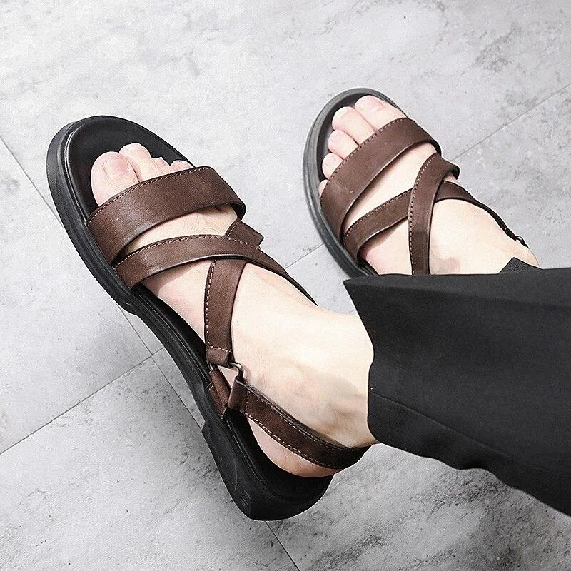 Summer Men's Casual Gladiator Sandals with Soft Platform and Cross Straps