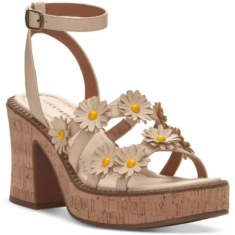 Lucky Brand Womens Taiza 2 Leather Floral Slingback Sandals