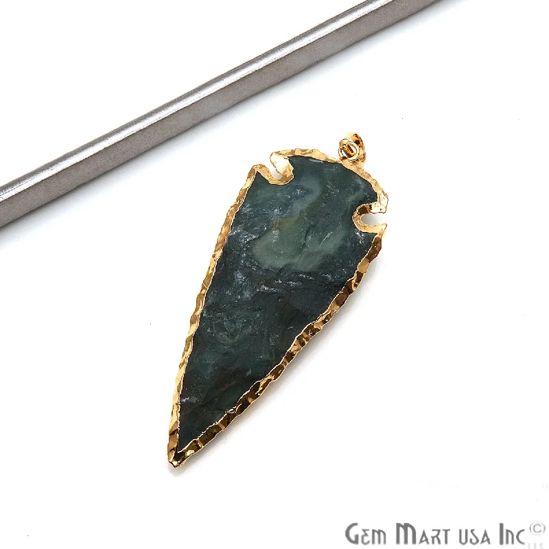 Green Jasper Arrowhead 78x34mm Gold Electroplated Single Bail Gemstone Connector Pendant