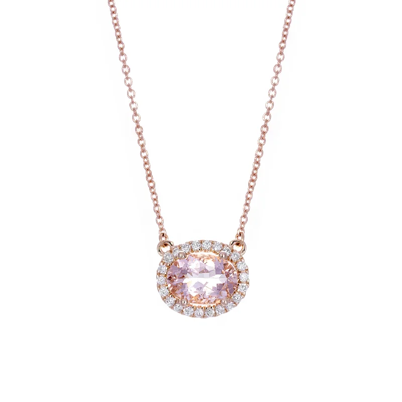 Sabel Collection Rose Gold Morganite and Diamond Halo Necklace