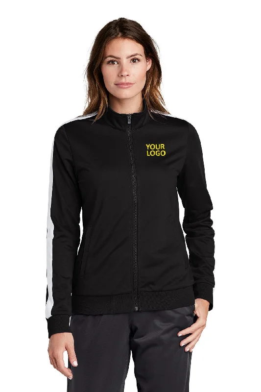 Sport-Tek Ladies Tricot Track Customized Jackets, Black/ White