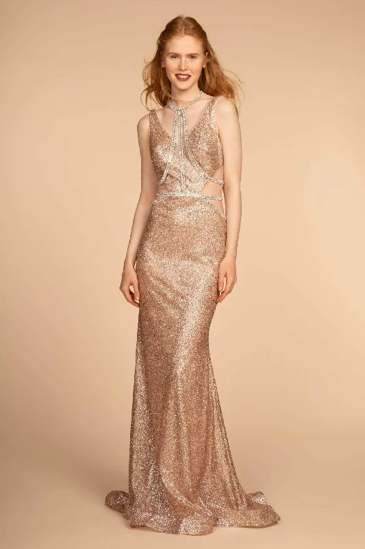 Elizabeth K - GL2509 Jeweled Halter Strap Glitter Long Gown