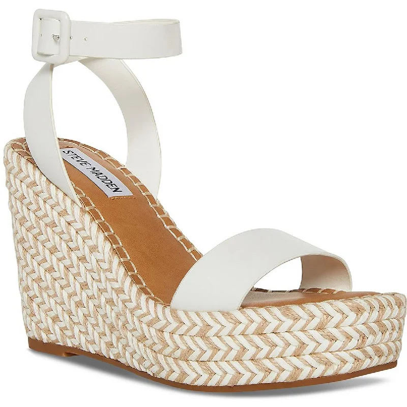 Steve Madden Womens Upstage Leather Buckle Wedge Sandals