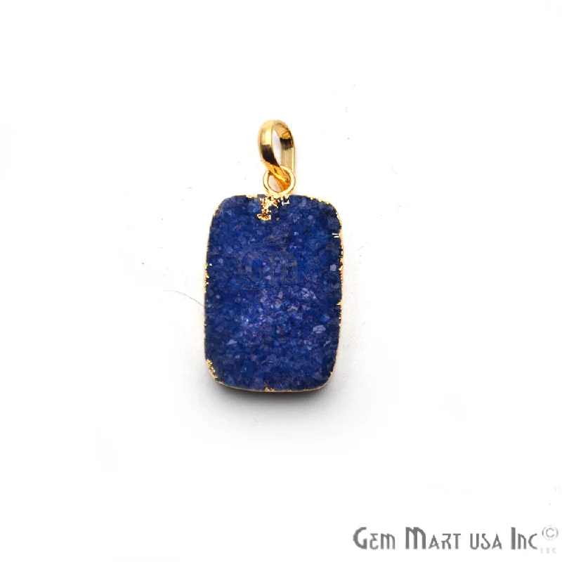 Rough Blue Druzy 32x20mm Gold Electroplated Single Bail Pendant