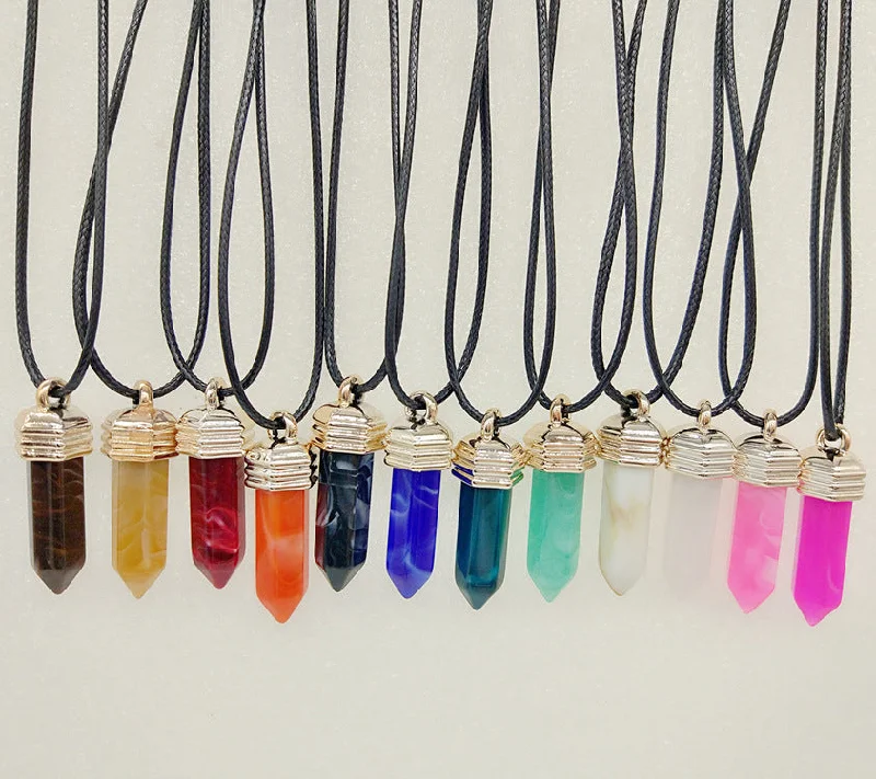 Wholesale Pendant Leather Cord Hexagon Pillar Resin Necklaces