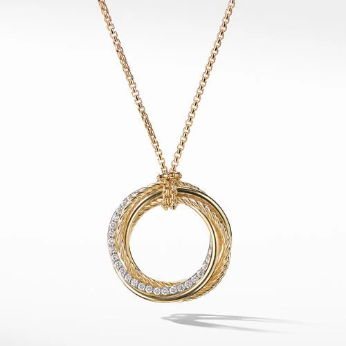 Crossover Pendant Necklace in 18K Yellow Gold with Pavé Diamonds, 32"