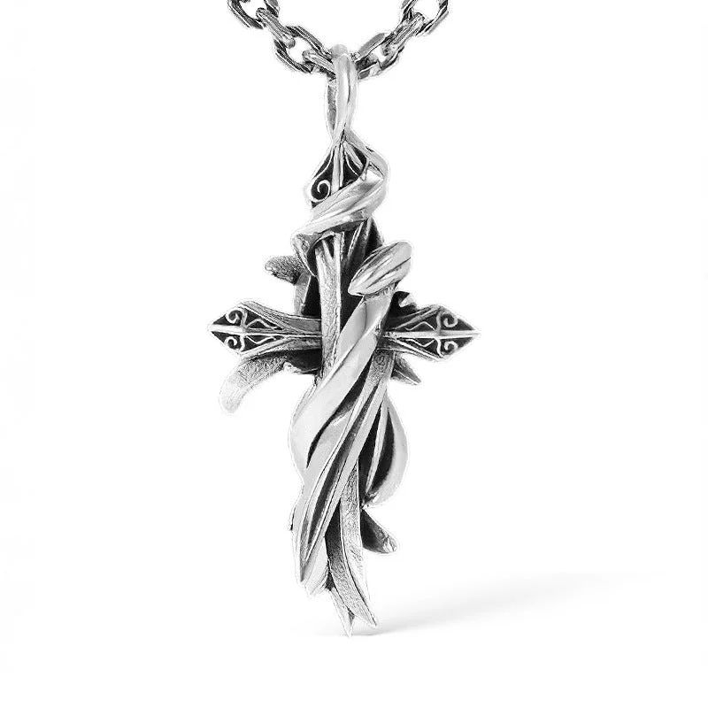 Wholesale Thorns and Rattan Twisted Cross Alloy Necklace