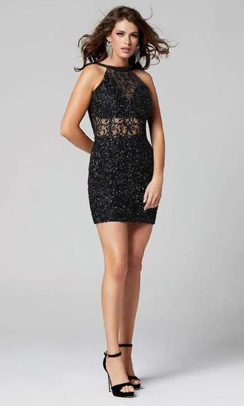 Primavera Couture - Sequined Halter Cowl Back Dress 3311