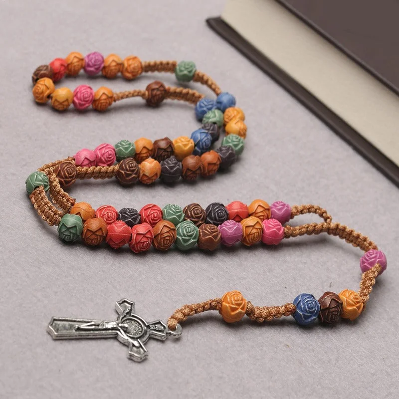 Wholesale Colorful Seven Sorrows Rosary Cross Handmade Necklace