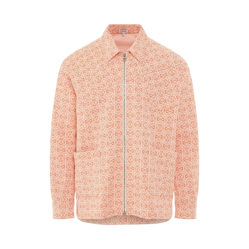 Anagram Jacquard Zip Jacket in White/Orange