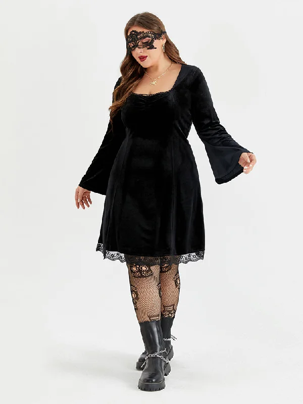 Halloween Flare Sleeve Velvet Dress Without Belt