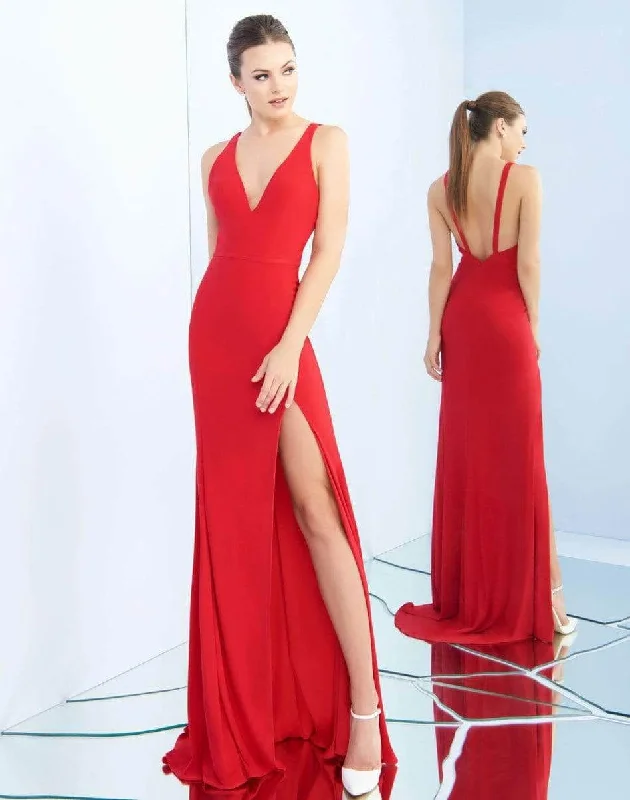 Ieena Duggal - 25846I V-Neck High Slit Sheath Gown