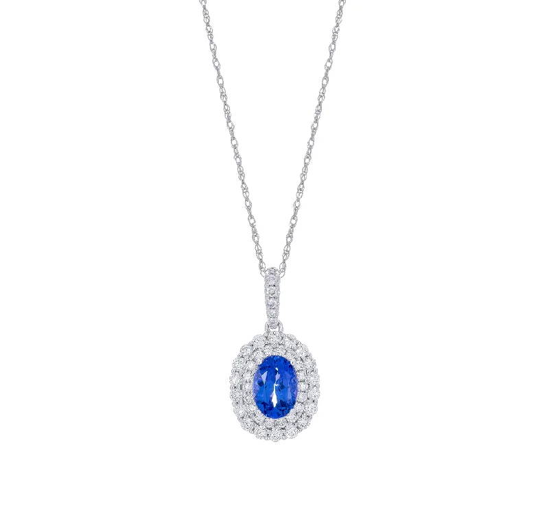 Sabel Collection White Gold Tanzanite and Double Diamond Halo Pendant