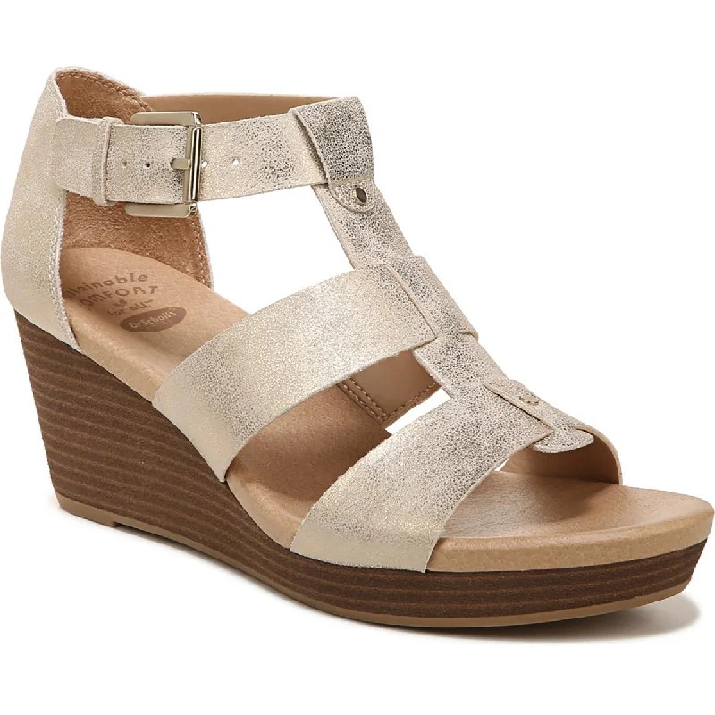 Dr. Scholl's Shoes Womens Barton Faux Leather Snake Print Wedge Sandals