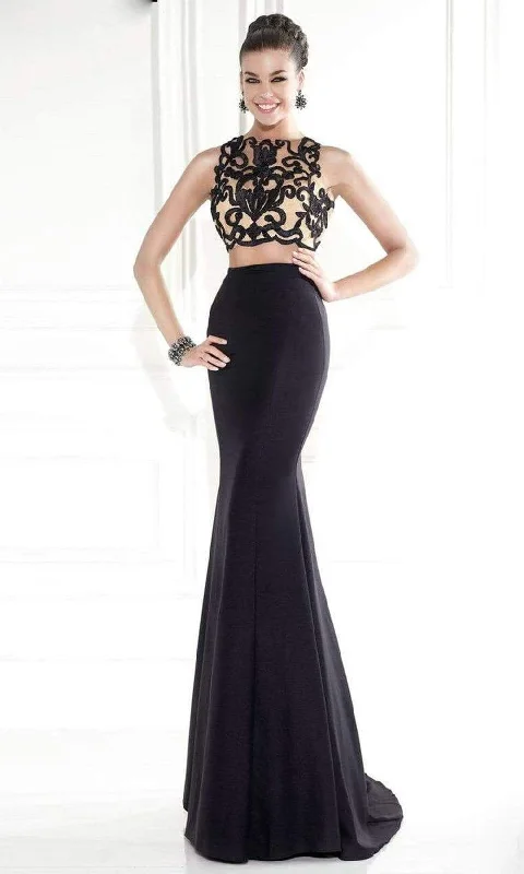 Tarik Ediz - 92564 Embroidered Crop Top Two-Piece Gown