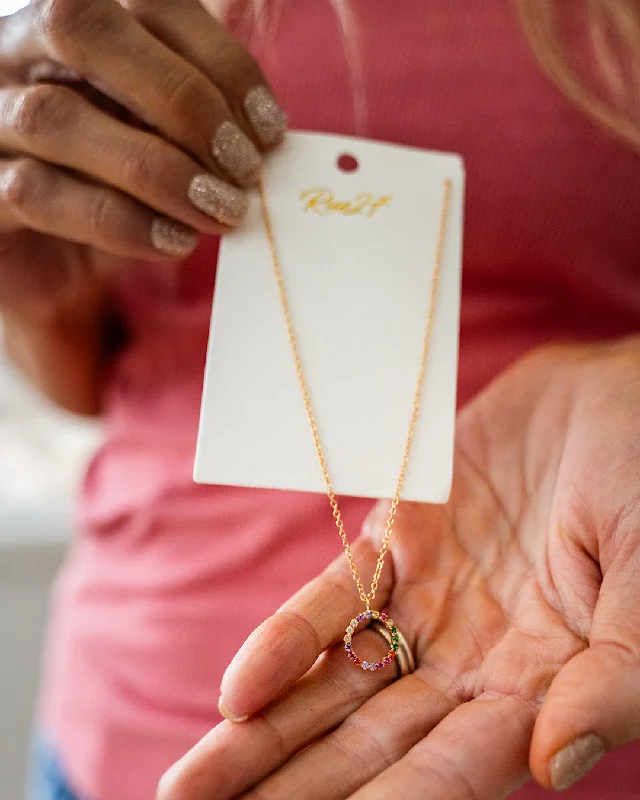 NEW! Dainty Rhinestone Circle Necklace - Gold Multi