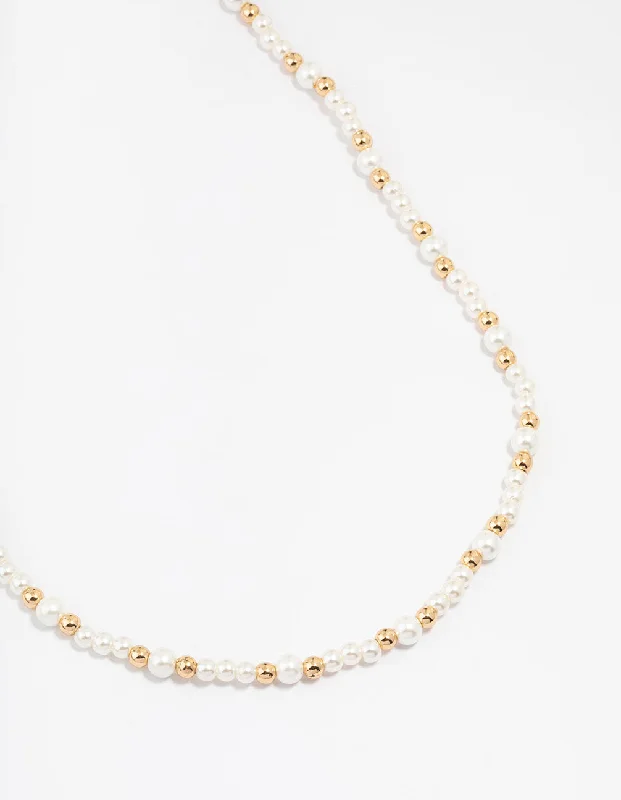 Beaded Gold And Pearl Necklace