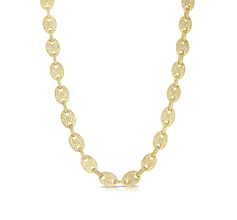 Sabel Collection Yellow Gold Diamond Cluster Oval Link Necklace