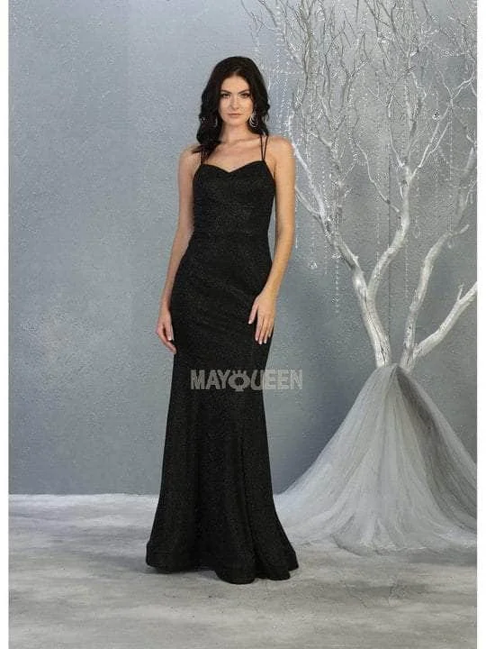 May Queen - MQ1806 Dual Straps Sweetheart Neck Long Dress - 1 pc Black/Multi In Size 14 Available