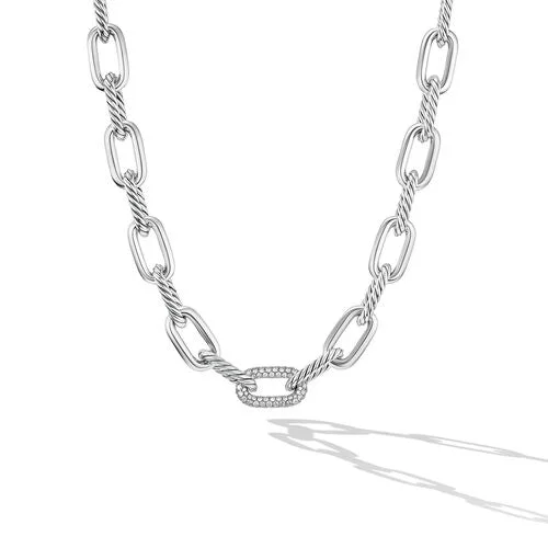 DY Madison Chain Necklace in Sterling Silver with Diamonds, 18"