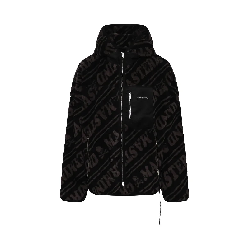 Sherapa Jacquard Zip Oversize Hooded Jacket in Black