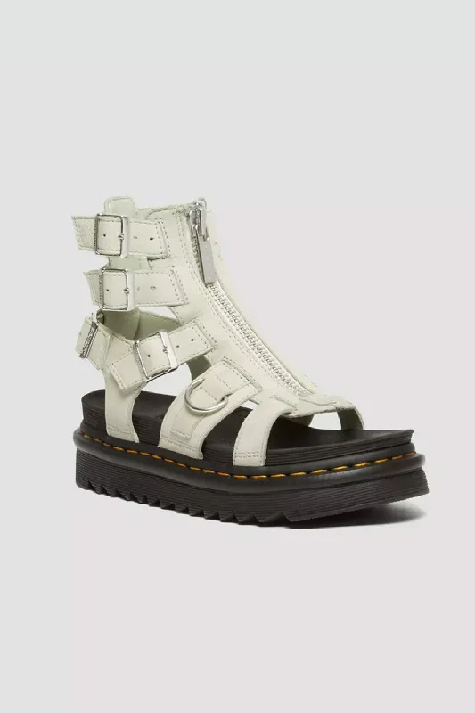 Dr. Martens Olson Tumbled Nubuck Leather Gladiator Zip Sandals for Women in Mint | 31542763