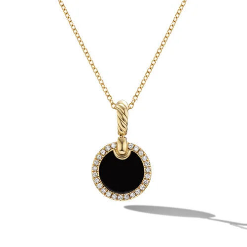 Petite DY Elements Pendant Necklace in 18K Yellow Gold with Black Onyx and Pavé Diamonds