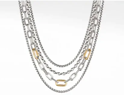 Four Row Mixed Chain Bib Necklace with 18K Yellow Gold