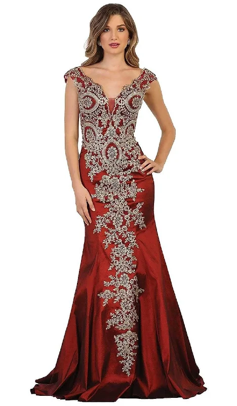 May Queen RQ7602 - Cap Sleeve Lace Formal Gown