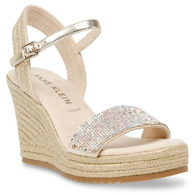 Anne Klein Womens Wella Rhinestone Ankle Strap Platform Sandals