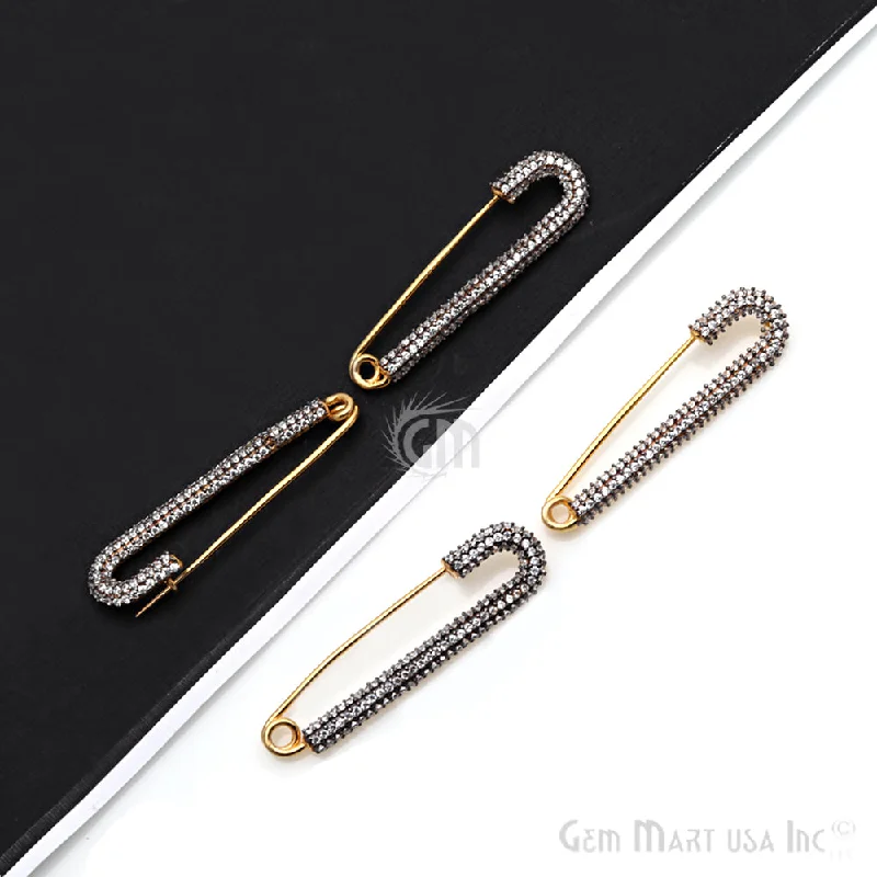 Bejeweled Safety Pin, Cubic Zirconia Jewel Pin Sideways Pendant, Safety Pin Charm