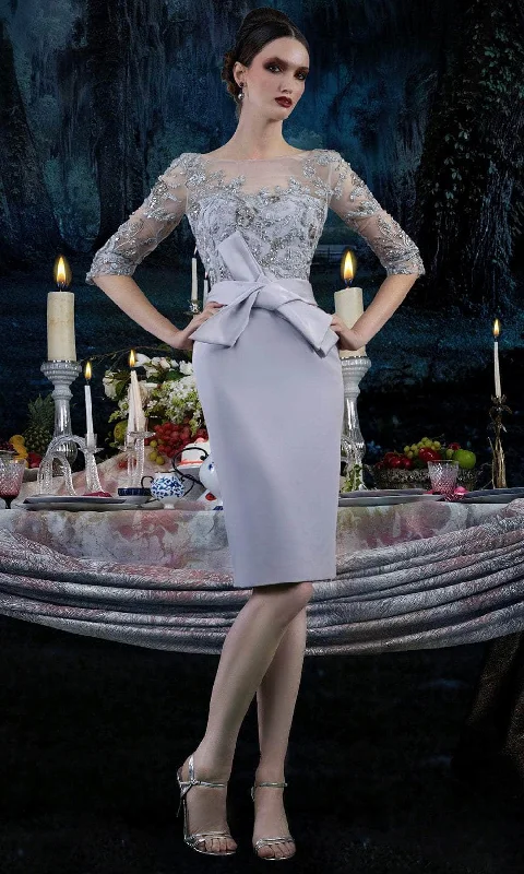 Janique - 1906 Embroidered Bateau Knee Length Fitted Dress