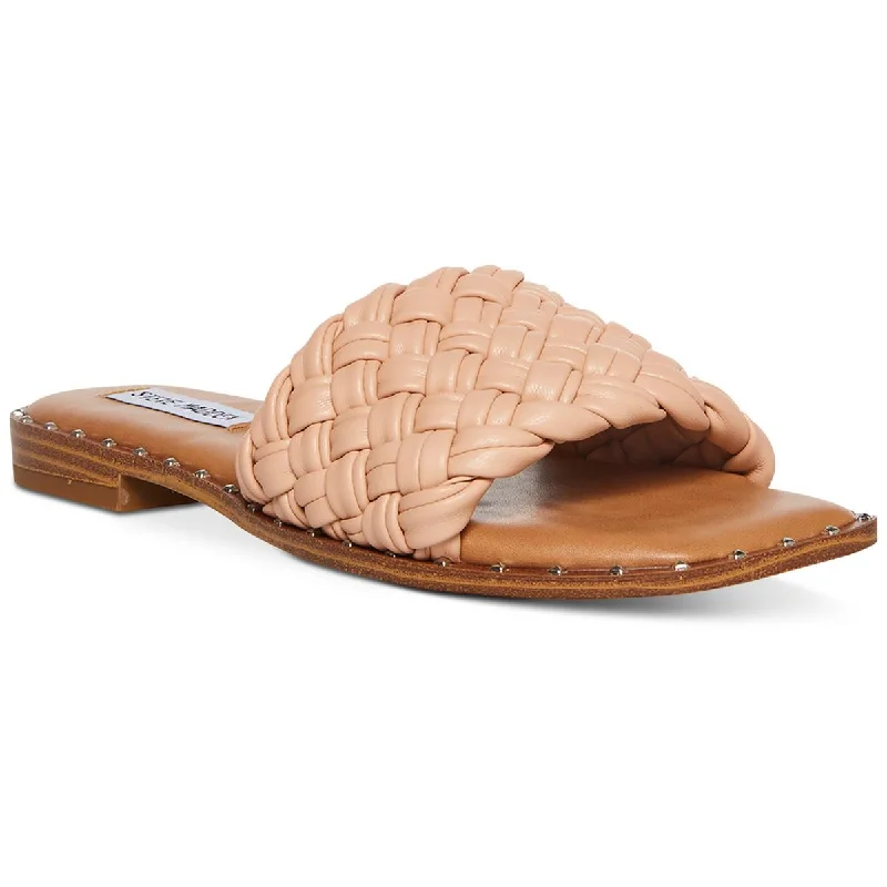 Steve Madden Womens Santina Faux Leather Woven Slide Sandals