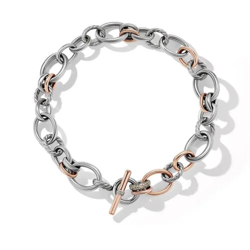 DY Mercer Melange Necklace in Sterling Silver with 18K Rose Gold and Pavé Diamonds