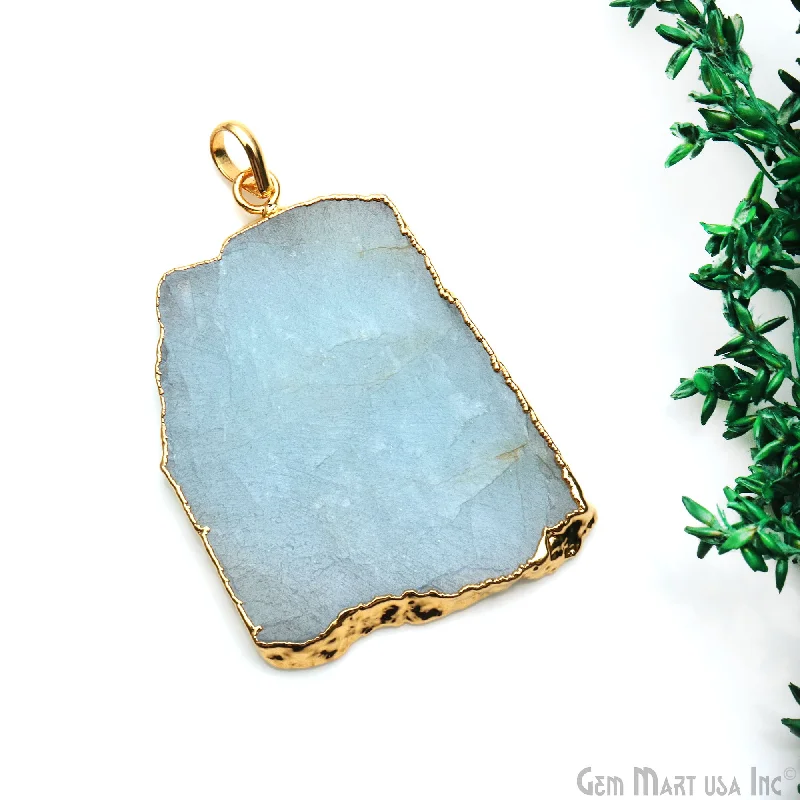 Aquamarine Free Form shape 49x35mm Gold Electroplated Gemstone Single Bail Pendant