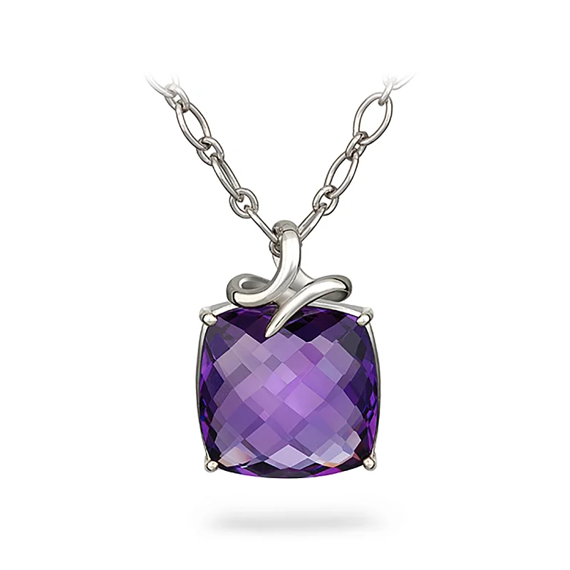 Dancing Twizzle Cushion Amethyst and Sterling Silver Pendant