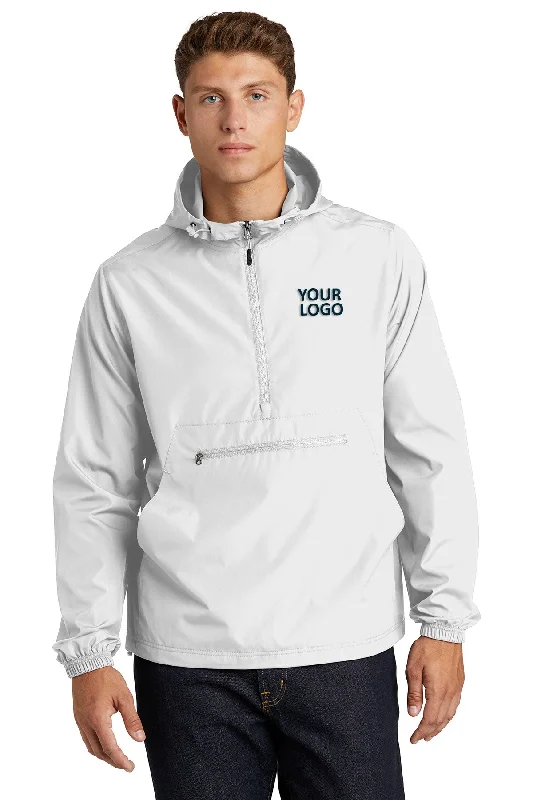 Sport-Tek Packable Custom Anorak Jackets, White