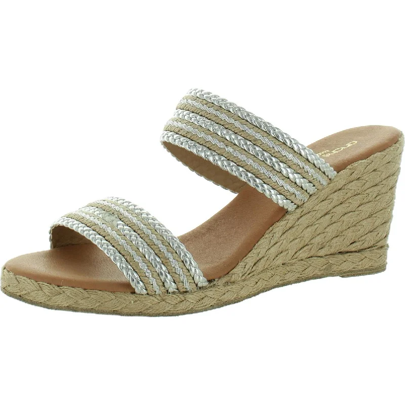 André Assous Womens Nolita Raffia Espadrille Slip On Wedge Sandals