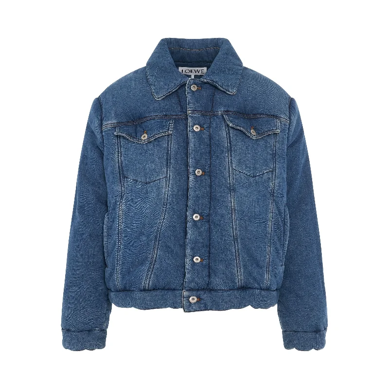 Padded Denim Jacket in Indigo Blue