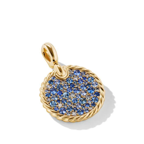 DY Elements Water Pendant in 18K Yellow Gold with Pavé Blue Sapphires and Diamonds