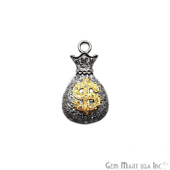 Pave Money Bag Diamond Charm Pendant, Sterling Silver Necklace Charm Pendant