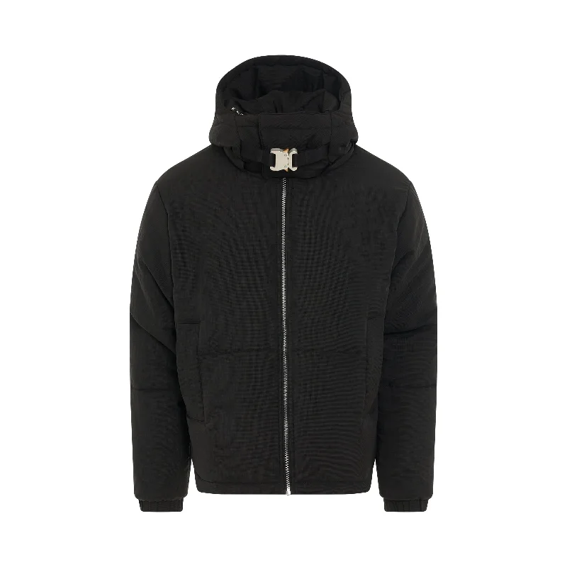 Ripstop Buckle Puffer Jacket in Black