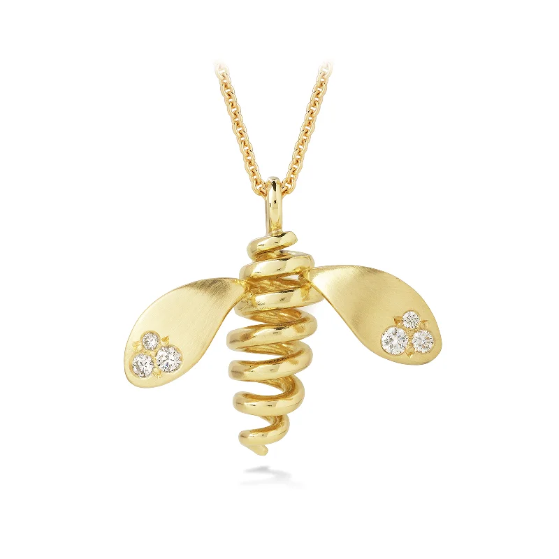 Large Yellow Gold Bee with Diamonds Pendant