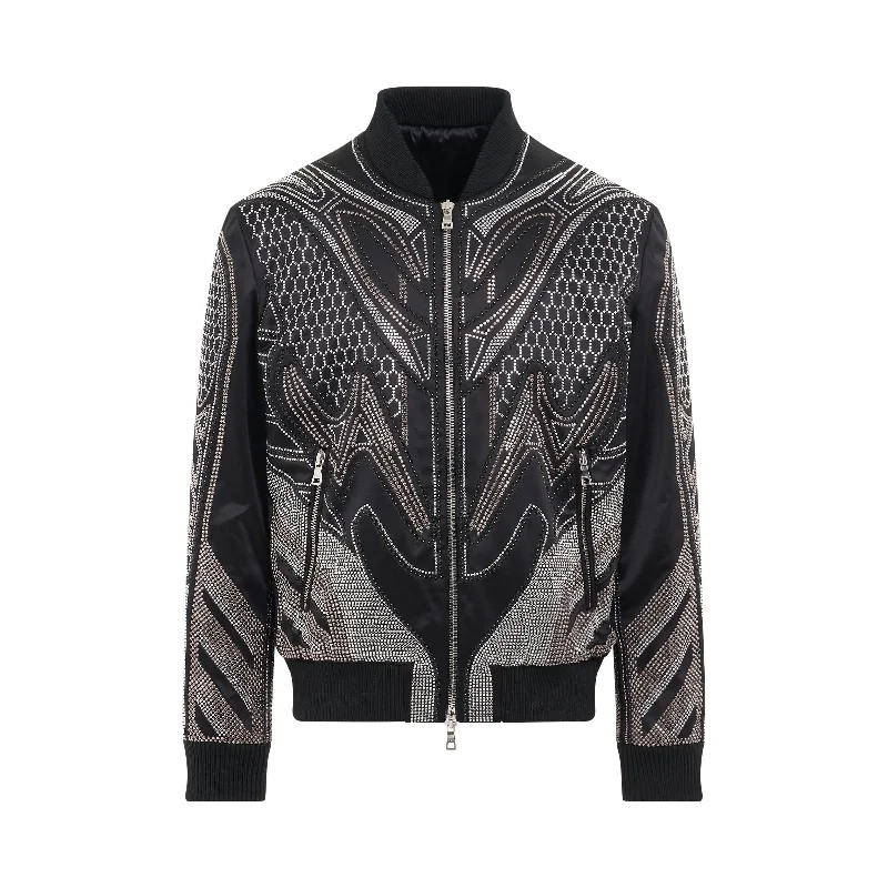 All Over Stud Embroidered Teddy Jacket in Black/White