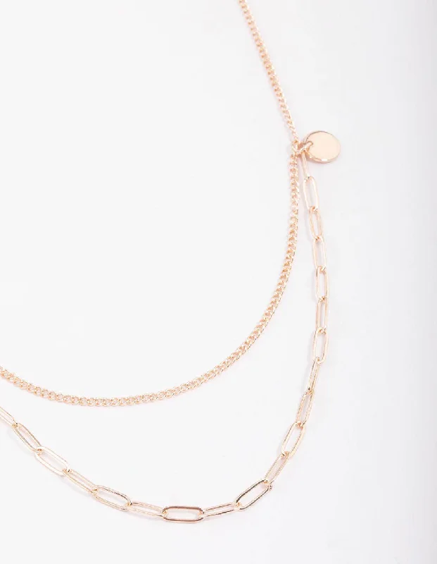 Rose Gold Curb & Cable Layered Necklace