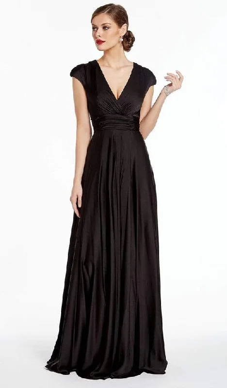 Alyce Paris - 27305 Satin Chiffon V Neck A-Line Dress - 1 pc Black in Sizes 8 Available